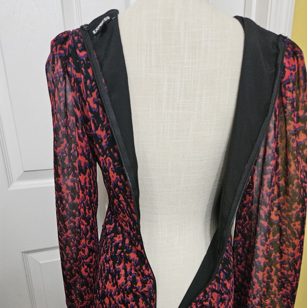 Express Red and Black Ruched Ruffles Mini Dress Size S - Picture 4 of 4